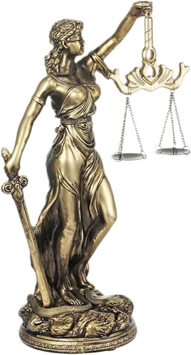 Gouden Justitie Standbeeld Hars Sculptuur voor Ruimedecoratie Hoogte: 335 cm