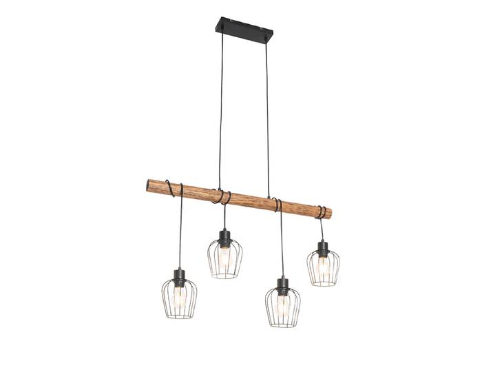 Smart hanglamp zwart met hout incl. 4 Wifi A60 - Stronk