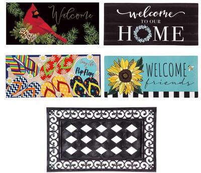 Evergreen Sassafras Four Seasons Set of 4 Door Mats with Display Frame