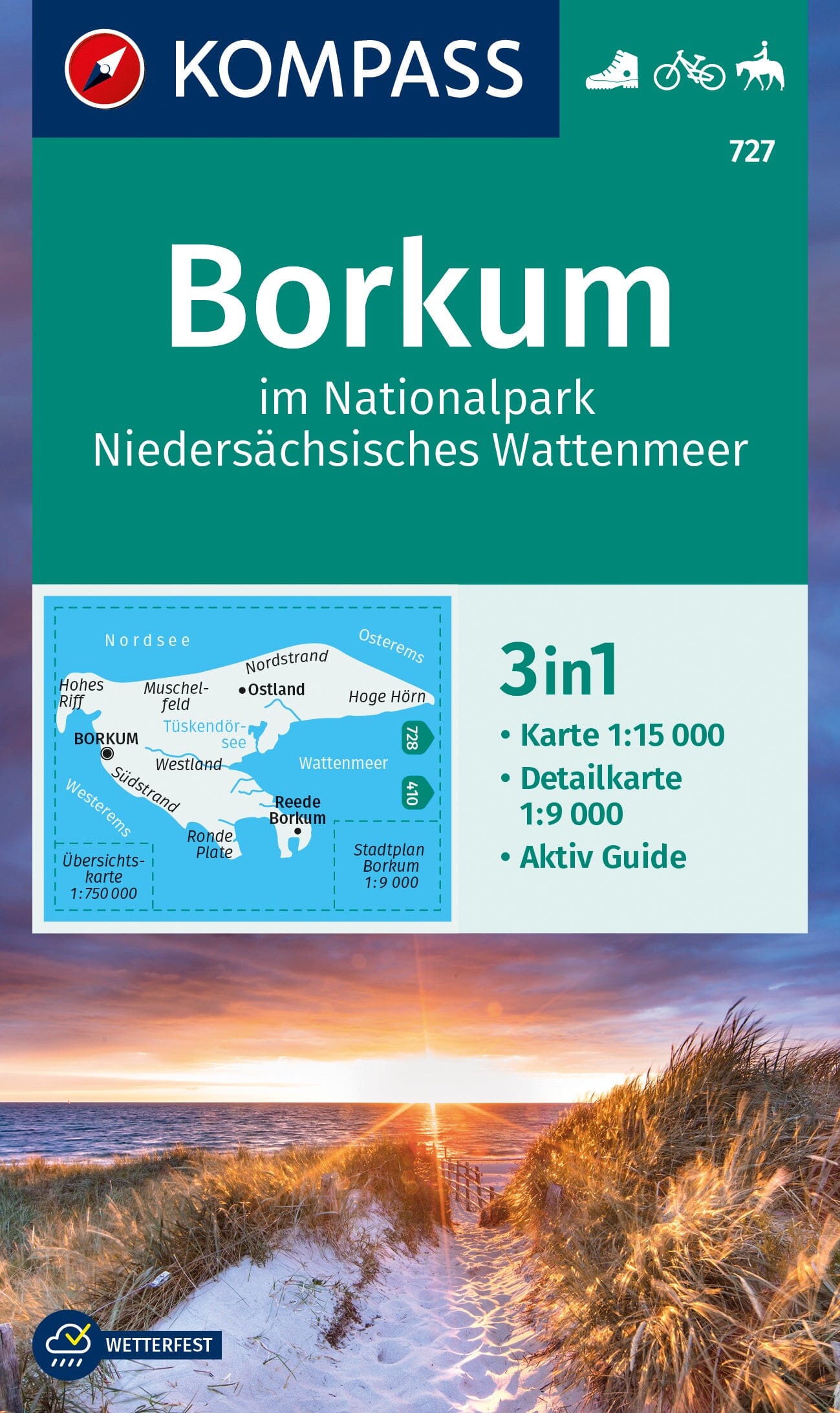 Carte de randonnée n° 727 - Borkum im Nat.Park Niedersächsisches Wattenmeer+ Aktiv Guide (Allemagne)   Kompass
