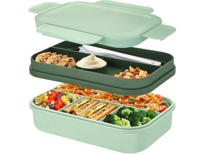 Lunchbox mit Fächern 2000ml Grün, Kunststoff, 16x7.5x23.5 cm, Küchenzubehör, Vorratsbehälter, Brotkästen