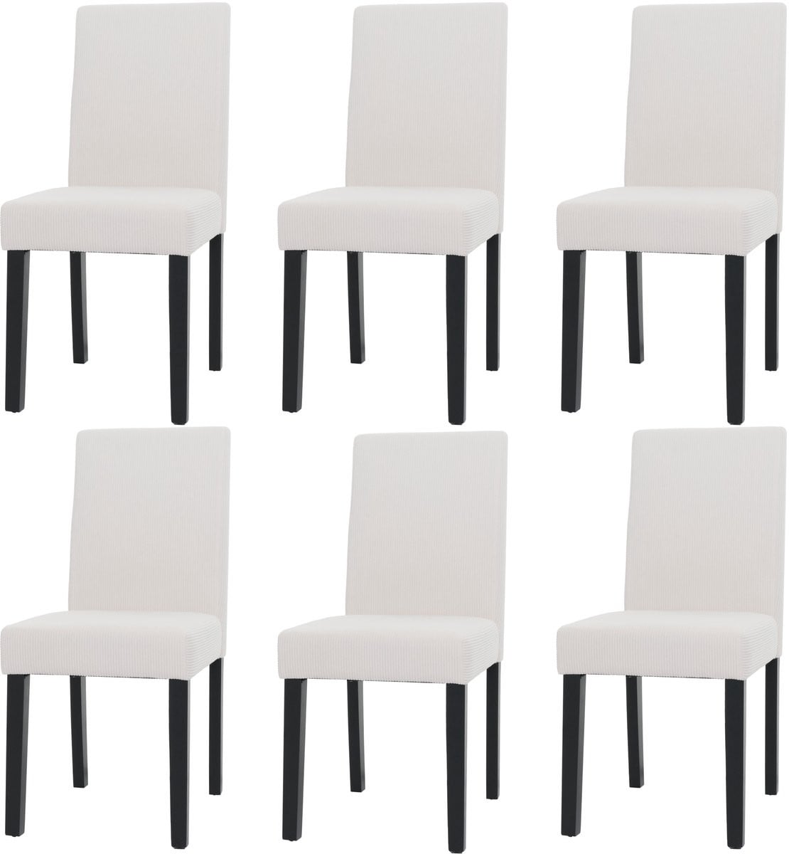 Set van 6 Littau eetkamerstoelen met hoge rug, crème textiel en donkere houten poten