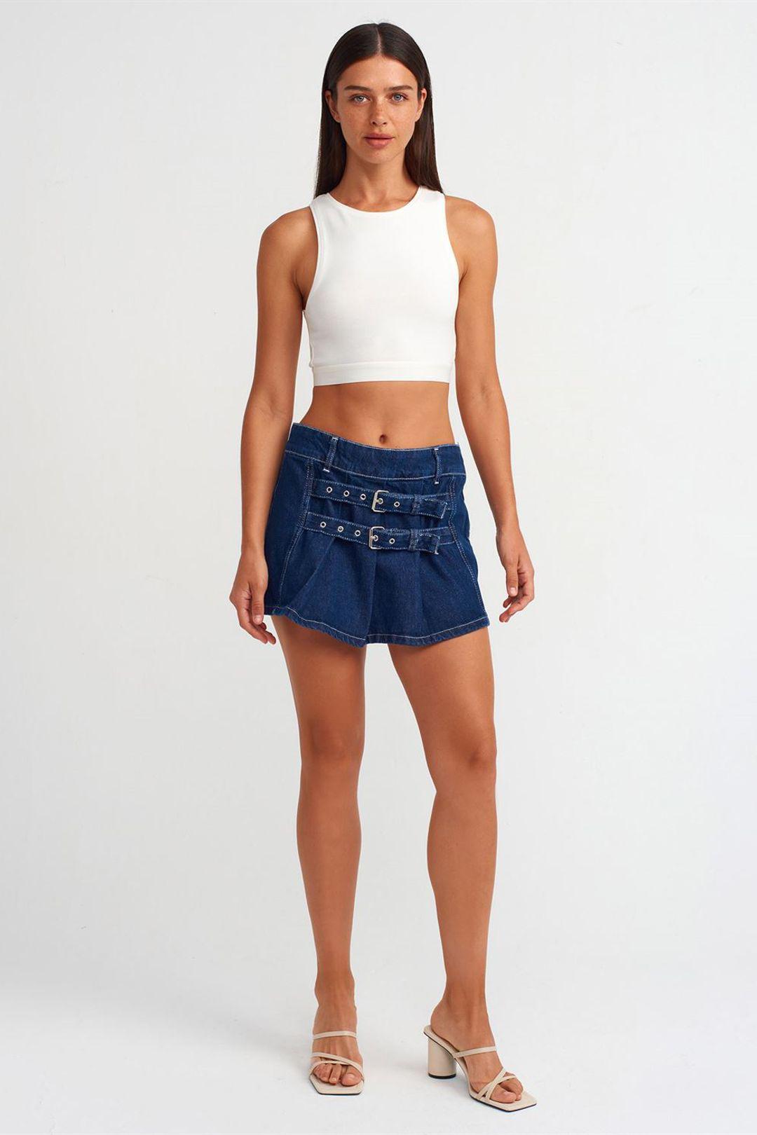 Gesmokt Katoenen Denim Minirok