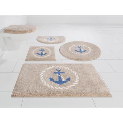 Badematte GRUND "Port Louis" Gr. 6, beige, H:20mm, Kunstfaser, Badematten, Badematte, Design mit Anker, maritim, Made in Europe
