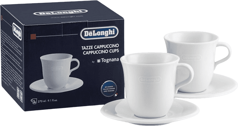 DE LONGHI Taza - De'Longhi DLSC309, Set 2 tazas con platillo, Para Cappuccino, Porcelana, Blanco