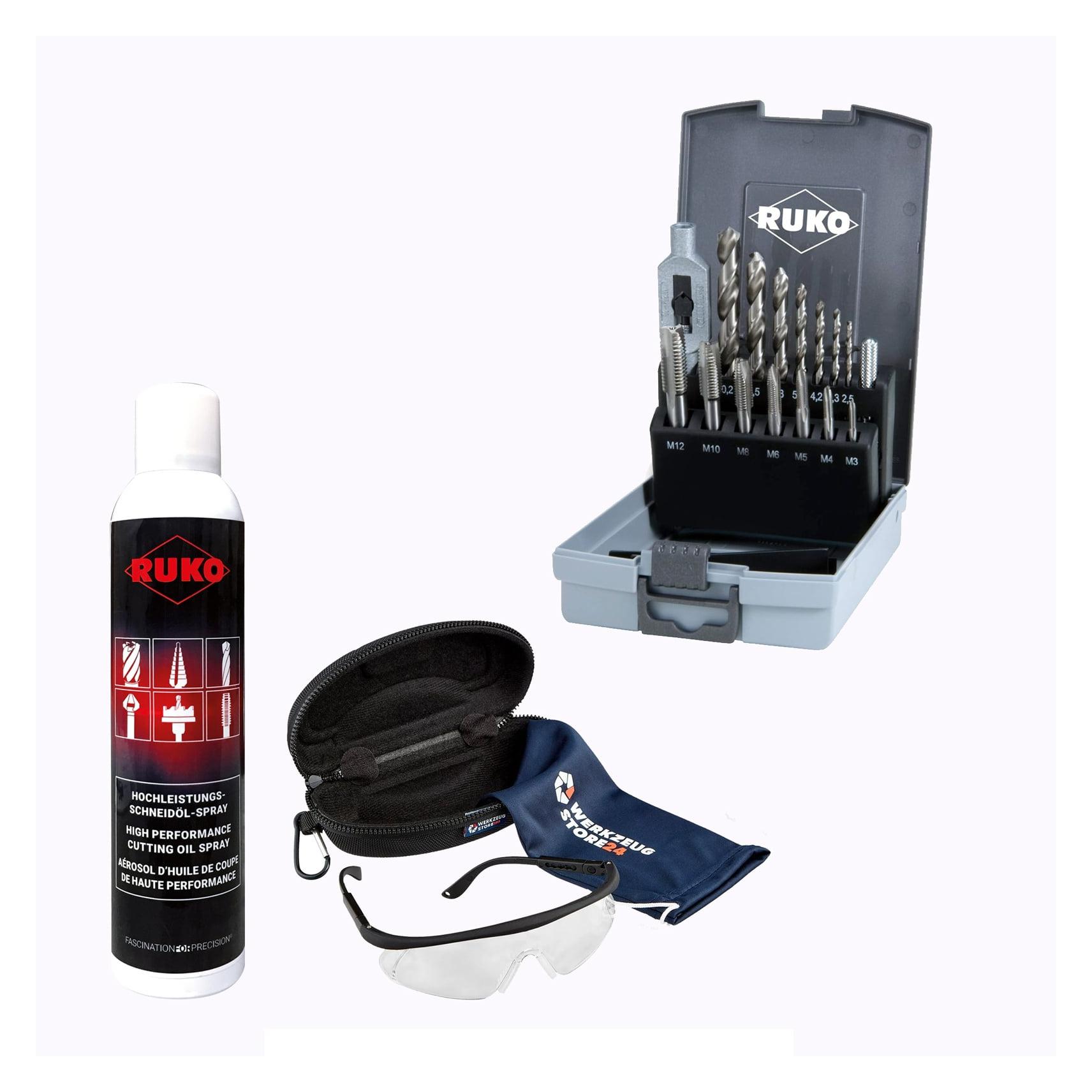 Ruko Einschnittgewindebohrer-Satz HSS, 6tlg., M3-M10 inkl. Spray & Schutzbrille (WZS245004RO)
