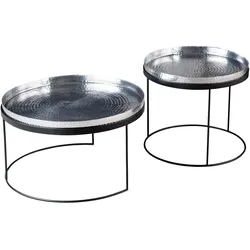 riess-ambiente Couchtische ELEMENTS - 2er Set rund 60cm silber schwarz Metall Tabletttisch Beistelltisch