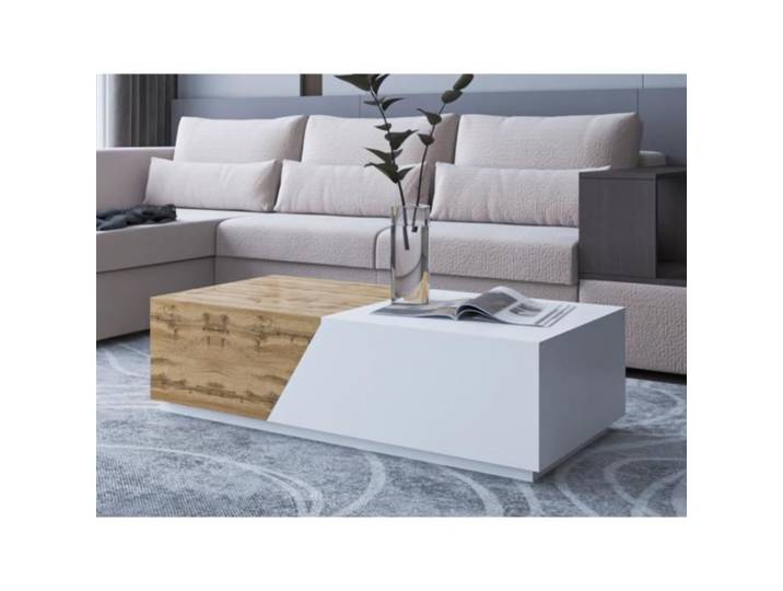 Pitt - table basse - 124 cm - style industriel - Bois / Blanc