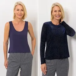 EVA LUTZ Shirt mit Top Langarm Leo-Ausbrenner figurbetont