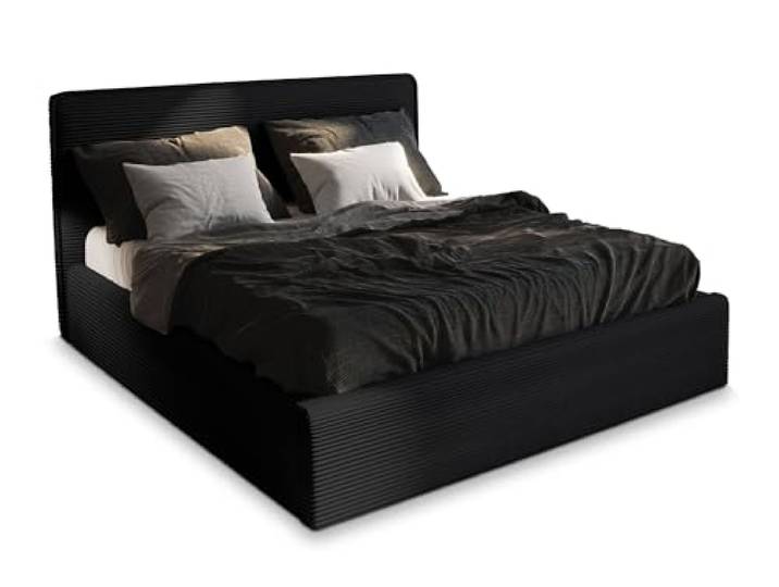 Masseno Polsterbett Parma 180x200 cm, Doppelbett, Bettkasten, Stauraum, Lattenrost Und Kopfteil - Schwarz, Lincoln 100