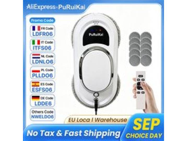 PuRuiKai 01 Robot de nettoyage de fenêtres intelligent automatique avec corde de sécurité 5m et câble 4m
