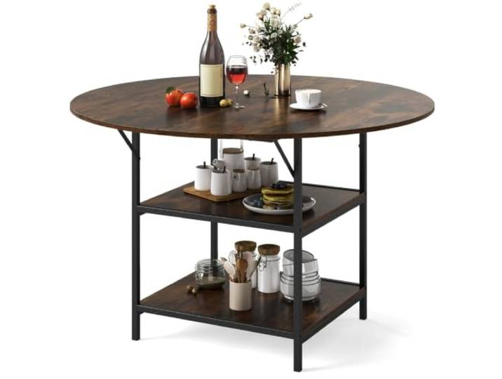 Helloshop26 Runder Tisch für 4-6 Personen, 120 x 76 cm, modernes Design mit offenem Regal, gemütliche Atmosphäre, aus Holz, Braun, Schwarz, 20_0017458