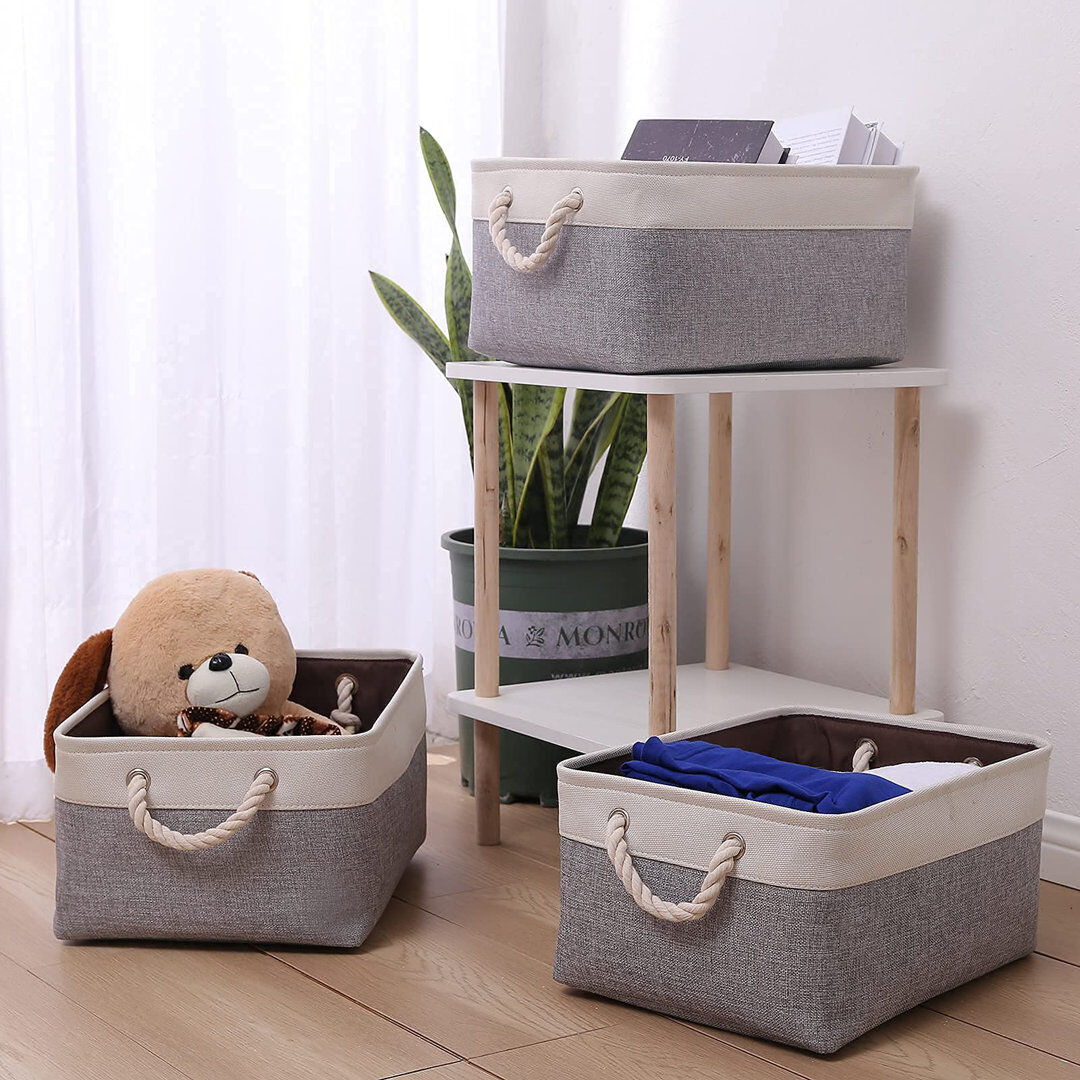 Longshore Tides Fabric Decorative Bin White;Gray