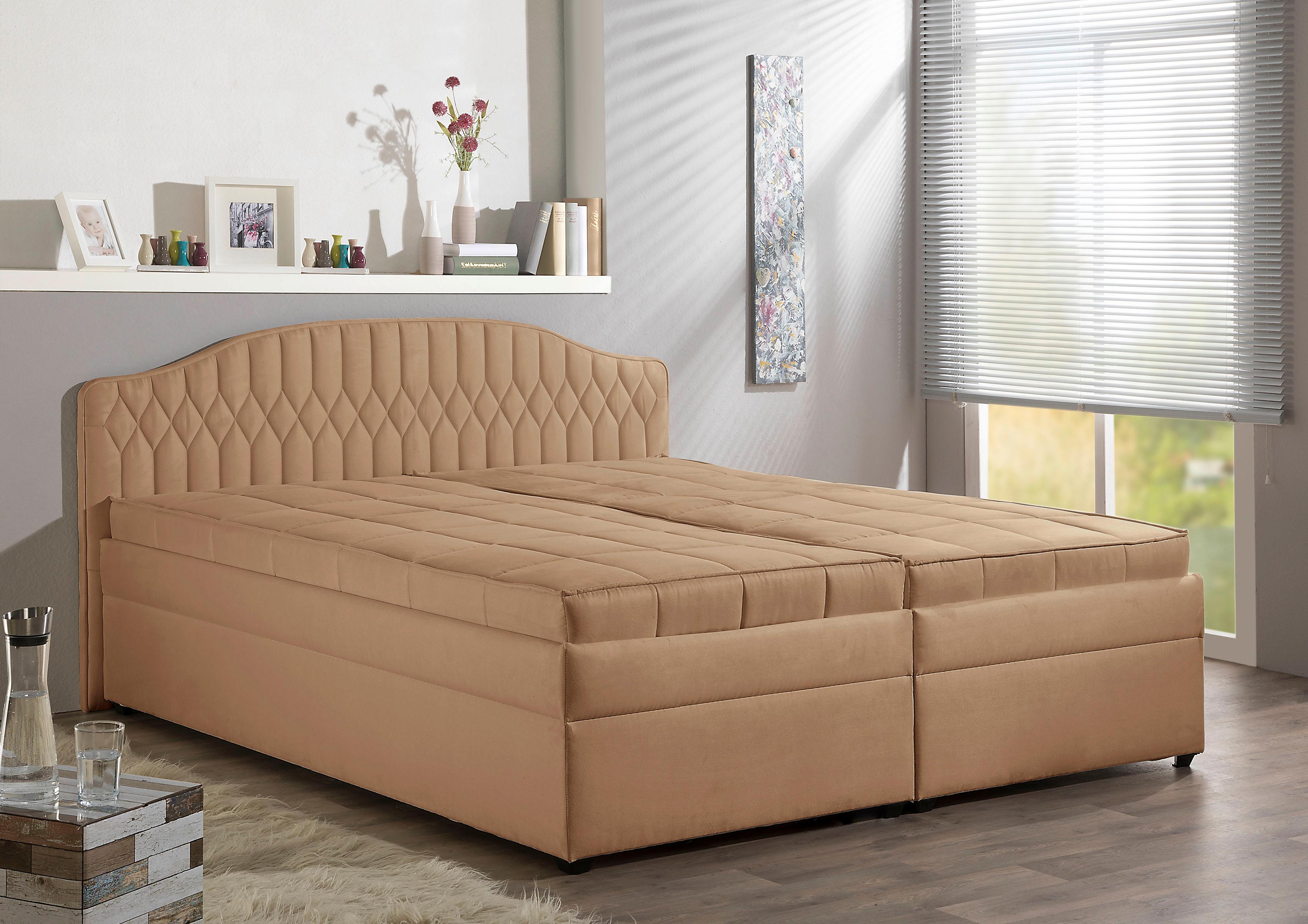 Polsterbett MAINTAL, braun (karamell), B:210cm, Betten, Polsterbett karamell Liegefläche Länge B: 200cm x 200cm,mit Fleckschutz, Bonnell-Federkernmatratze H2