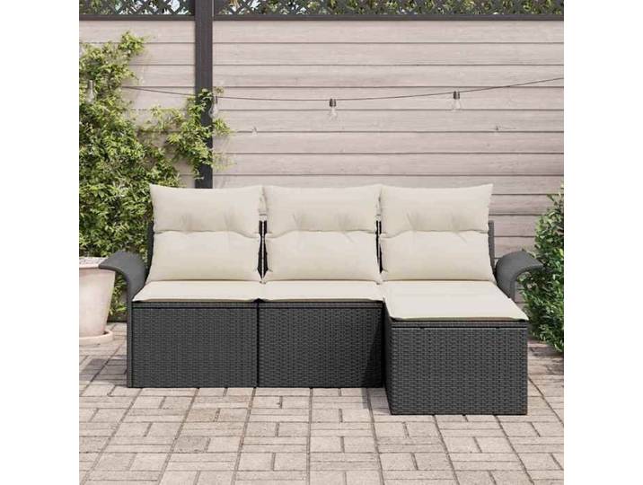 Noir Siège de jardin - Ensemble de Canapés avec coussin - (4 pcs) - Noir et Crème polyrotin C1522