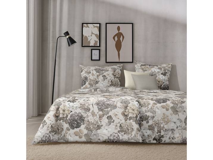 Bettwäsche APELT Lutetia , bunt (taupe, grau), B/L: 135cm x 200cm, 1 Stk., 1 Stk., Satin (Bio-Baumwolle), B/L: 80cm x 80cm, 2, Satin (Bio-Baumwolle), Bezug: 100% Baumwolle, Bettwäsche, Bettwäsche, Bettwäsche-Set mit Reissverschluss, Baumwoll-Satin, Digitaldruck