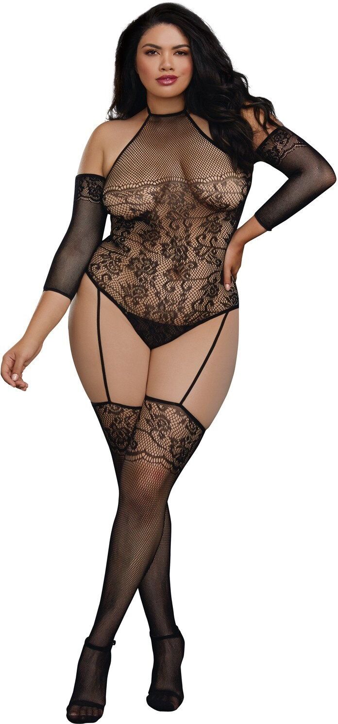 Dreamgirl Bodystocking grande taille résille effet bas jarretelles