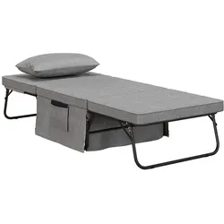 OKWISH Klappbett 188x75 mit verstellbarer Rückenlehne, faltbares multifunktionales Gästebett aus Metall, bequem gepolstert Grau