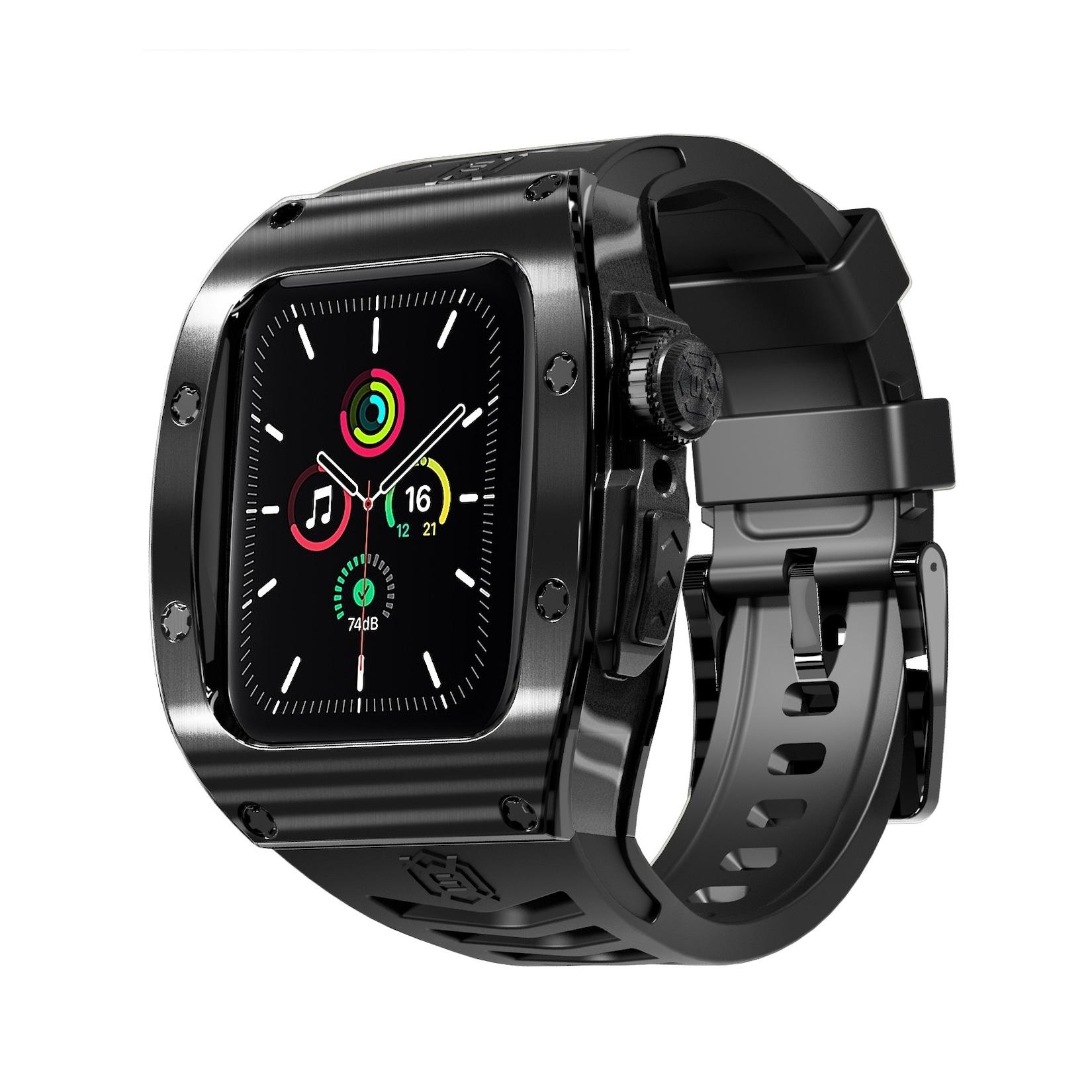 Für Apple Watch Series 9 8 7 45 / SE 6 5 4 44 Silikon Band Metall Gehäuse Hülle
