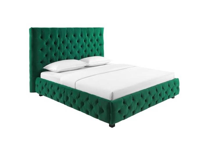 Boxbett PARIS - 180x200cm - dunkelgrün - Samt Chesterfield hohes Kopfteil stabiler Mittelbalken, pflegeleichte Oberfläche, hoher Komfort, modernes Design, hohe Belastbarkeit, Ziersteppung