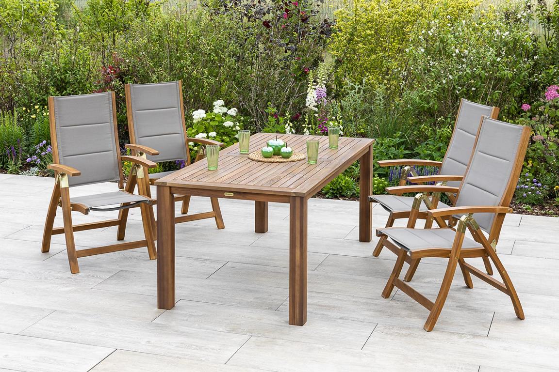 MERXXHANDELS Acapulco Set 5tlg 4 Sessel Tisch 185x90cm Akazie/Textil 16909206