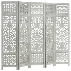 vidaXL 5tlg. Raumteiler Handgeschnitzt Grau 200×165cm Mango Massivholz