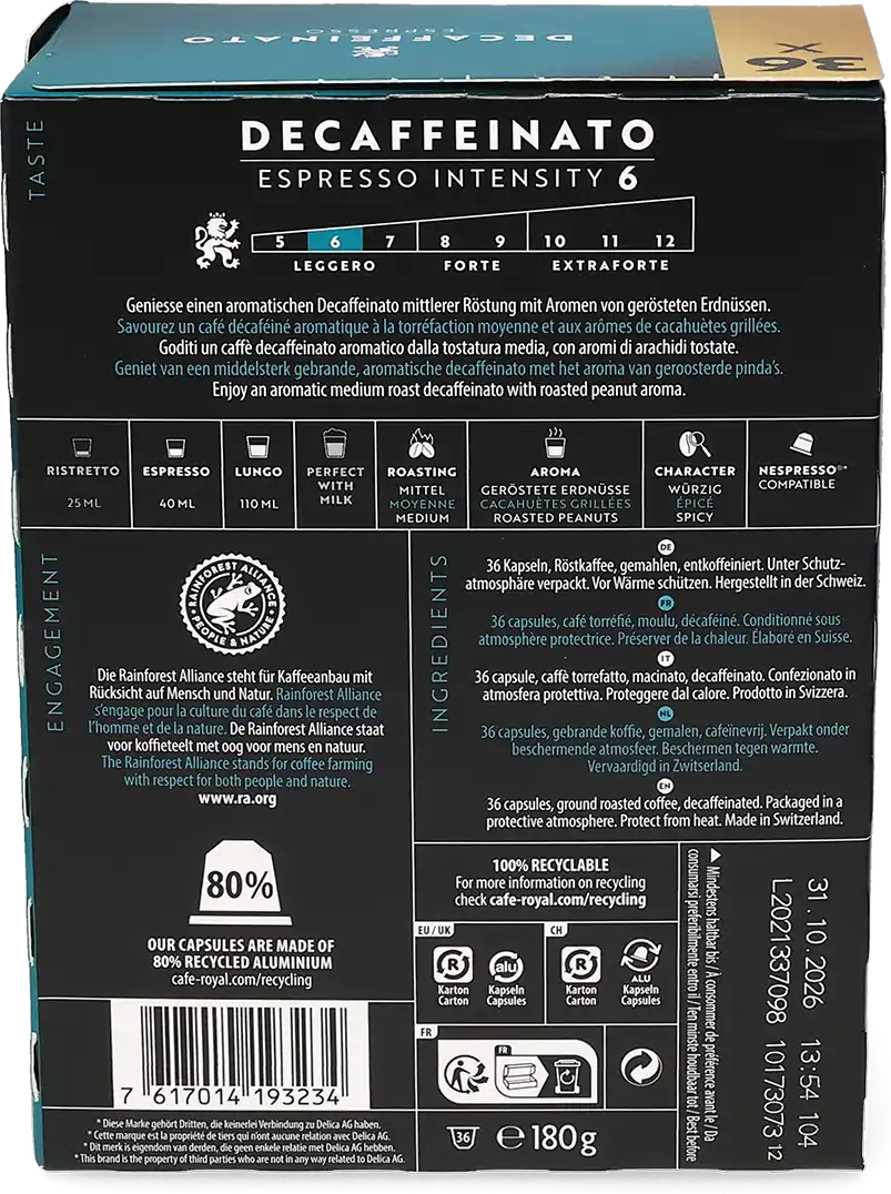 Café Royal   Cafeïnevrij Espresso - 36 capsules voor Nespresso®