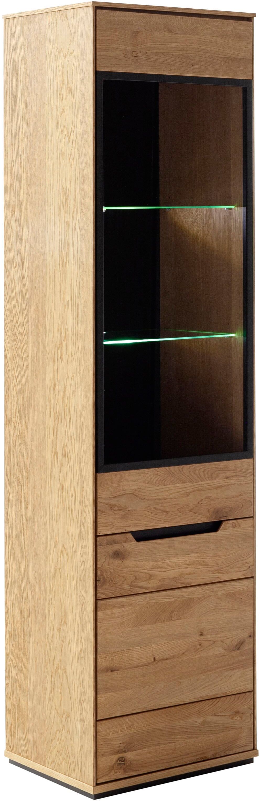 Standvitrine MCA LIVING "Araya Vitrine", braun (eichenfarben), B:52,5cm H:195,5cm T:40,5cm, Holzwerkstoff, Massivholz, Schränke, Standvitrine, Türen gedämpft eichenfarben eichenfarben, B/H/T: 52,5cm x 195,5cm x 40,5cm, Türen: 2 Stk., Komplettausführung