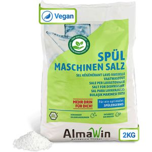 AlmaWin Spülmaschinensalz reines Siedesalz, Bio, gegen Kalk und Wasserflecken, Wasserenthärter, Beutel, 2 kg