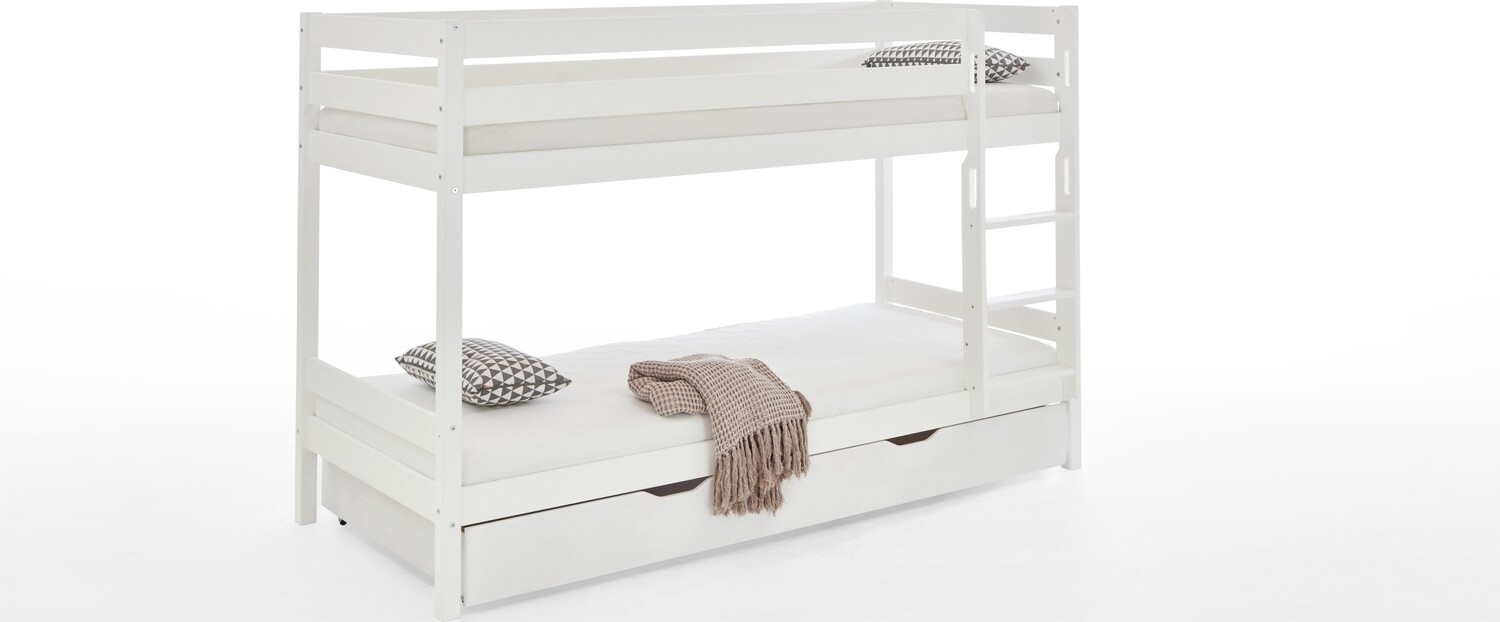 Etagenbett Lupo Buche Weiß massiv 90x200 cm mit Schublade