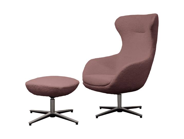 Sessel Pink Bouclé Stoff Bodil mit Hocker 76 x 117 x 74cm