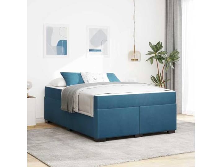 Samtbezug mit Matratze Schlafzimmer Eleganz Polsterbett Dunkelblau 140 x Bettrahmen mit Matratze Dunkelblau 140 x 200 cm Stoff Samt Bettgestell mit Kopfteil Taschenfederkernmatratze Doppelbett