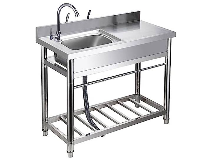ZQFHSX Edelstahl-Spülbecken für den Außenbereich mit einem Becken, linksseitiger Plattform, Abtropffläche, Armatur und Ablage, für Restaurants und Privathaushalte…