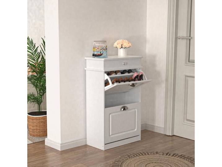 MIPAN.Meuble de Rangement à Chaussures Armoire à Chaussures Commode à Chaussures 2 abattants Meuble d'entrée - Blanc