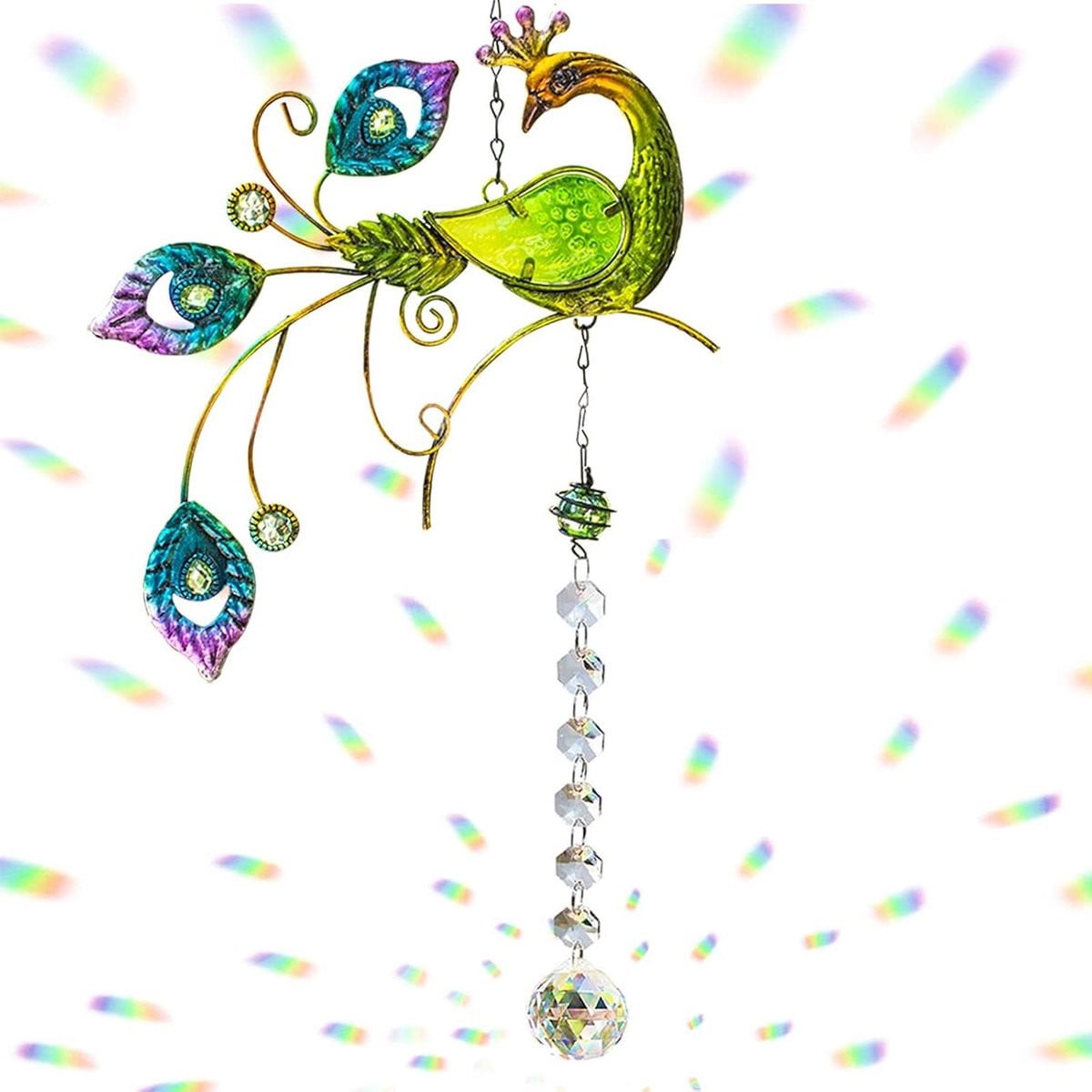 Zonnevanger Hanger Prisma Decoratie Pauw Kristal Ontwerp Groen