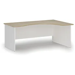 Ergonomischer Bürotisch PRIMO WHITE, 180x120 cm, rechts, Eiche weiß/natur