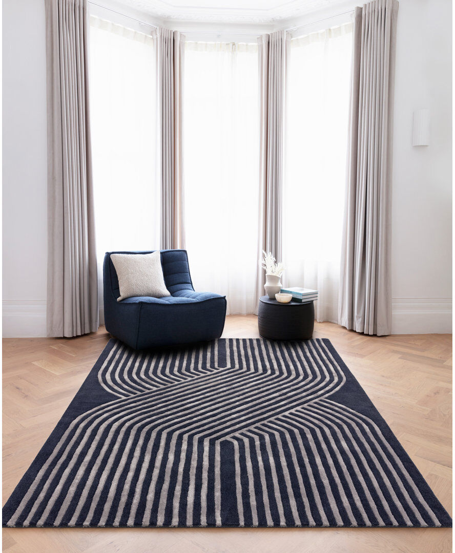Ivy Bronx Burnest Hand Tufted Wool Navy Rug Navy Rectangle 200 x 300cm