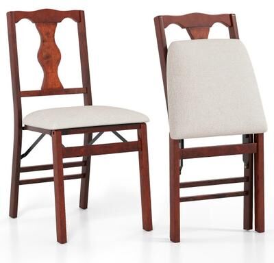 Costway Folding Chairs Set of 2 Upholstered Dining Chairs with Comfy Padded Seats-Brown