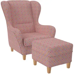 Supellex Sofia Ohrensessel mit Hocker   Design Herzchen Rosa
