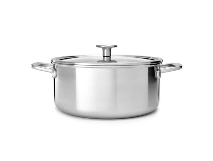 KitchenAid MultiPly 3PLY Casserole en Acier Inoxydable Sans PFAS avec Couvercle en Verre\, 20 cm/3\,11 L\, Triply\, Multiclad\, Induction\, Va au Four jusqu'à 220°C\, Lave-Vaisselle\, Argent