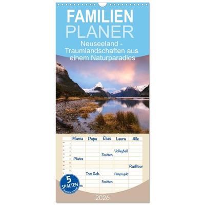 Familienplaner 2026 - Neuseeland - Traumlandschaften aus einem Naturparadies mit 5 Spalten (Wandkalender, 21 x 45 cm) CALVENDO