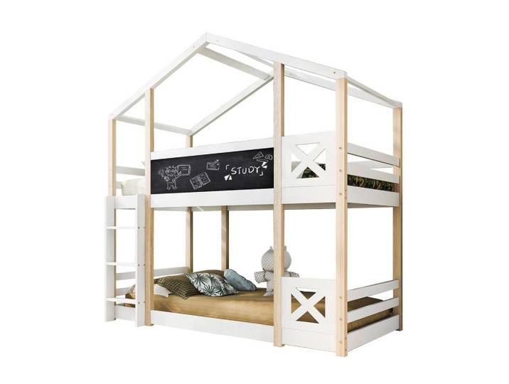 Stilvora Hochbett 90/200 cm in Weiß mit Tafel und Leiter Hausbett-Design, Schwarz, Holz, 90x200 cm, Babymöbel & Kindermöbel, Kinderzimmer & Jugendzimmer, Stockbetten