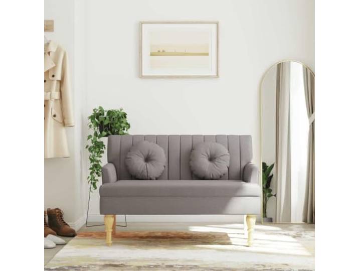 TEKGHUT Sitzbank mit Kissen Taupe 113x64,5x75,5 cm Stoff Stoffbezug, Kautschukholzbeine, Sperrholzgestell, 110 kg Belastbarkeit, elegantes Design
