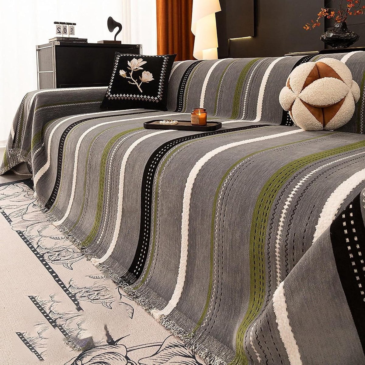 Grijs Chenille bankhoes meubelbeschermer voor volwassenen, 180 x 420 cm