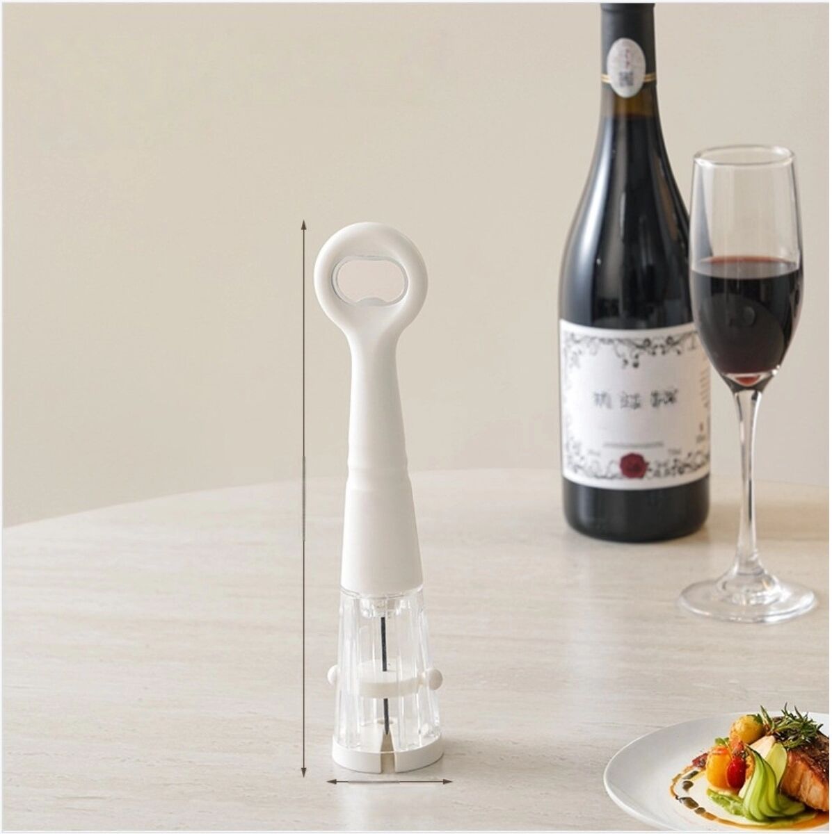 INF Multifunktionaler Luftdruck-Weinöffner – Sichere, spurenfreie Korkenentfernung, Silikon + Kunststoff, tragbar 24cm Weiß