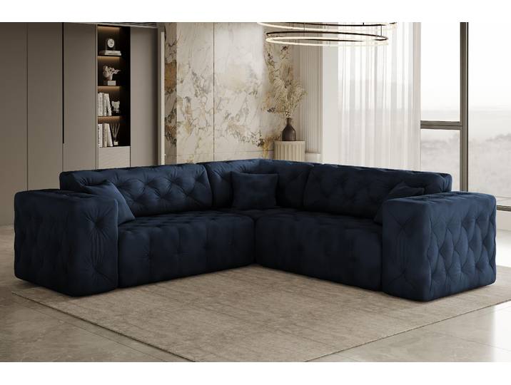 Kaiser Möbel LUX Corner, stark gesteppt in einem einzigartig weichen Stoff Whisper Blau