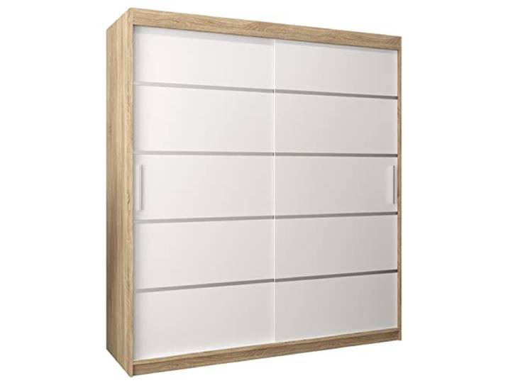 MEBLE KRYSPOL Schwebetürenschrank Verona 1 180 cm Kleiderschrank mit Kleiderstange und Einlegeboden Schlafzimmer- Wohnzimmerschrank Schiebetüren Modern Design (Schubladen: 0, Sonoma + Weiß)