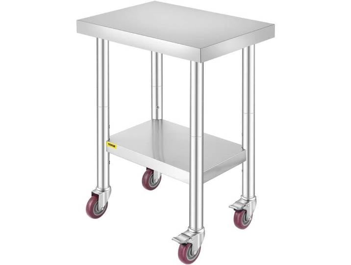 Table de travail cuisine à roulettes - VEVOR - Table travail inox 61 x 46 x 86 cm
