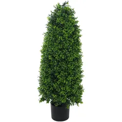 Künstlicher Buchsbaum HWC-Q89, Buchs Buxus im Topf Dekobaum Kunstpflanze Kegel naturgetreu immergrün Outdoor 90x35x35cm