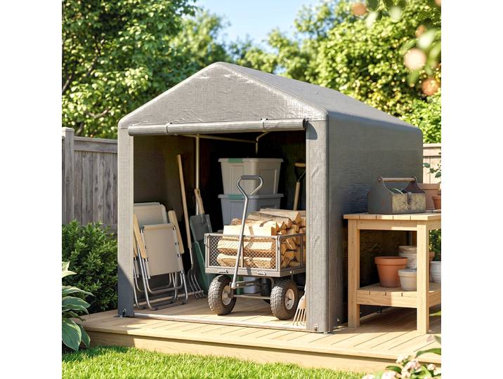 Outsunny Abri Jardin/Moto 1.6x2m Anti-UV Gris Clair